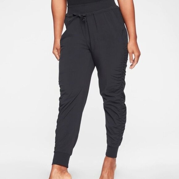 Athleta Attitude Pant Black Athletic Pull-on Tie Jogger Ruched Sides Dance 2 - Picture 1 of 11